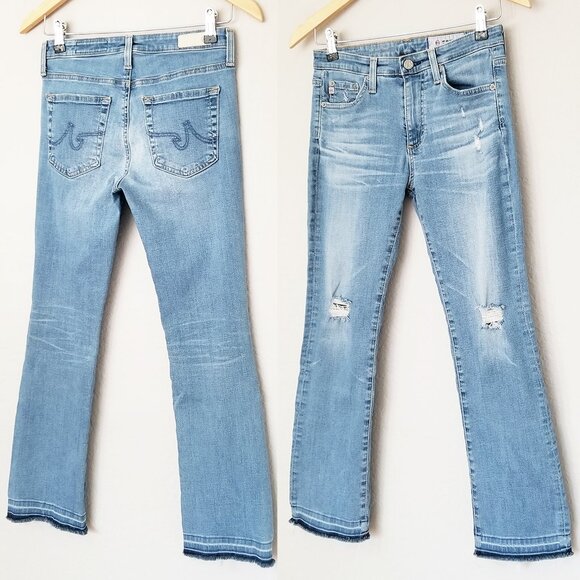 AG Adriano Goldschmied Jodi Crop High Rise Slim Flared Jeans 26 Distressed $245 - Picture 16 of 16
